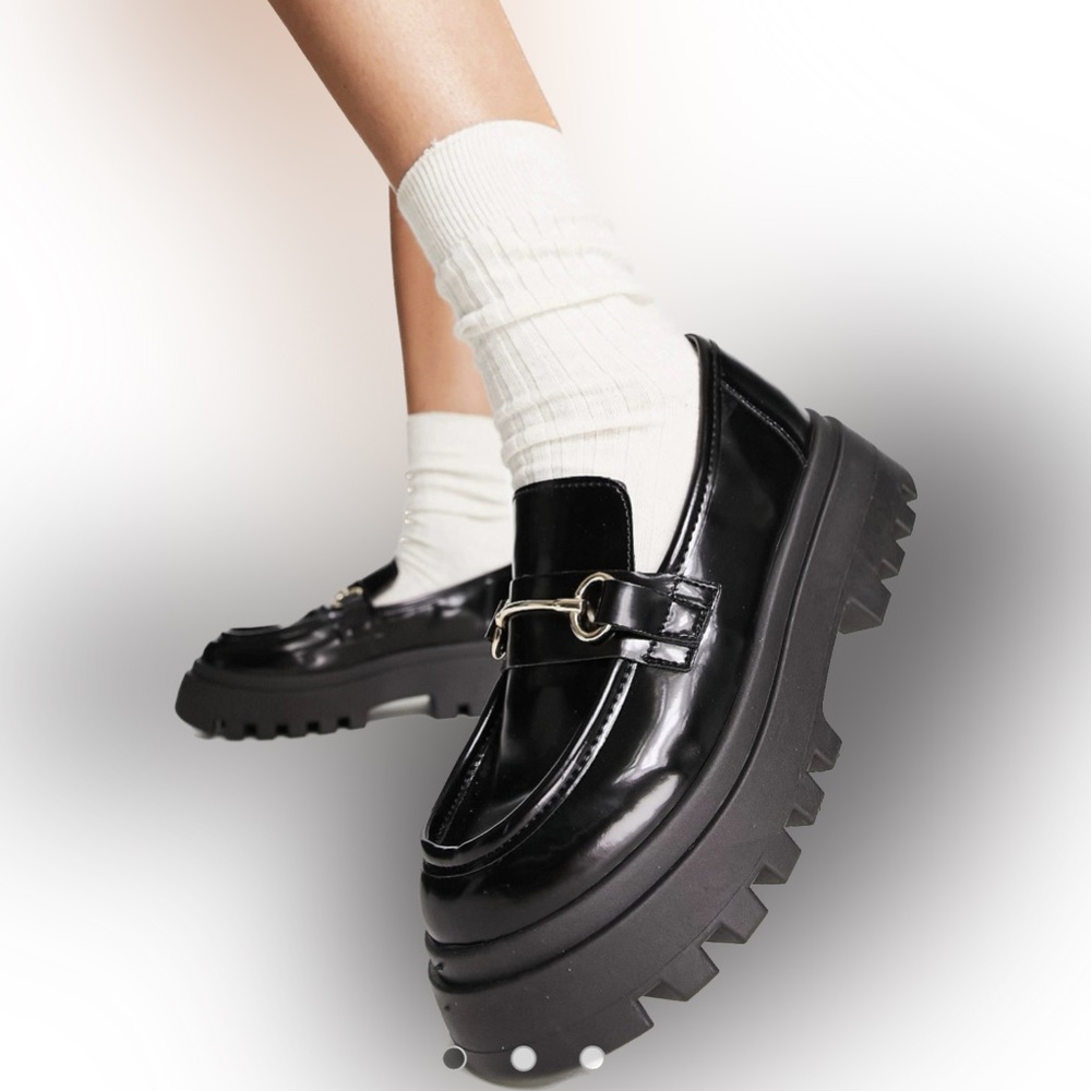 ASOS Design Miller Chunky Black Loafers Womens Size 7